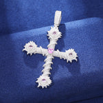 CROSS MOISSANITE THORN PINK CZ PENDANT IN STERLING SILVER