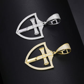 MOISSANITE DIAMOND CROSS SHIELD PENDANT IN STERLING SILVER - IVORY & EBONY