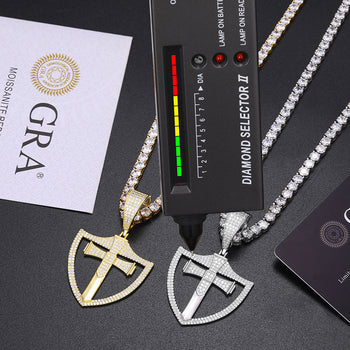 MOISSANITE DIAMOND CROSS SHIELD PENDANT IN STERLING SILVER - IVORY & EBONY