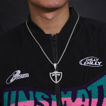 MOISSANITE DIAMOND CROSS SHIELD PENDANT IN STERLING SILVER - IVORY & EBONY