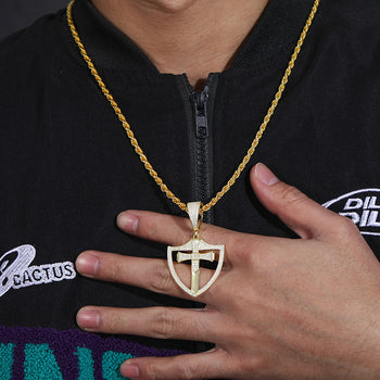 MOISSANITE DIAMOND CROSS SHIELD PENDANT IN STERLING SILVER - IVORY & EBONY