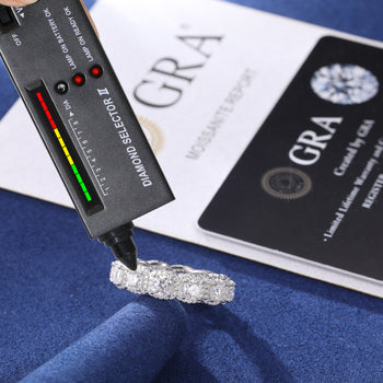 CUSHION CUT MOISSANITE DIAMOND HALO TENNIS ETERNITY RING IN STERLING SILVER - IVORY & EBONY