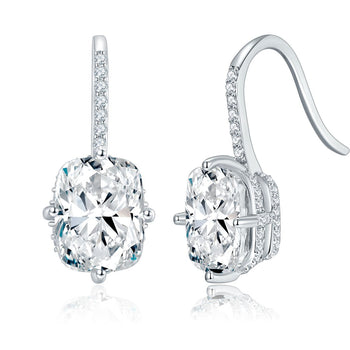 CUSHION CUT MOISSANITE DANGLE DROP EARRINGS IN STERLING SILVER