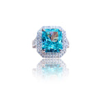CYAN RADIANT CUT MOISSANITE ENGAGEMENT RING IN STERLING SILVER