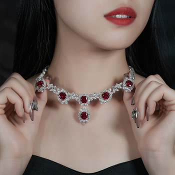 RED CUSHION CUT MOISSANITE NECKLACE IN STERLING SILVER