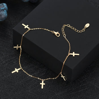 DAINTY CROSS CHARM ANKLET IN STERLING SILVER