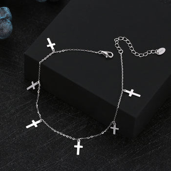 DAINTY CROSS CHARM ANKLET IN STERLING SILVER