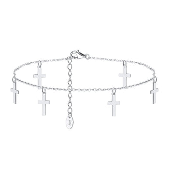 DAINTY CROSS CHARM ANKLET IN STERLING SILVER