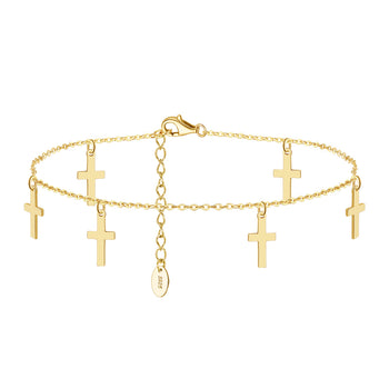 DAINTY CROSS CHARM ANKLET IN STERLING SILVER