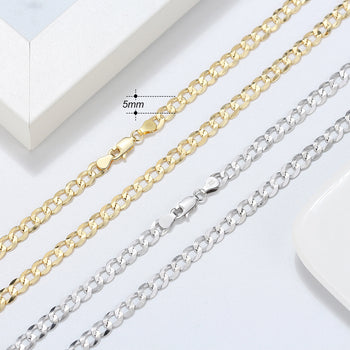 DIAMOND CUT CUBAN LINK CURB CHAIN IN STERLING SILVER