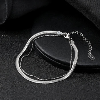 DOUBLE STACK SNAKE CHAIN BRACELET IN STERLING SILVER