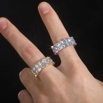 DOUBLE LAYER MOISSANITE DIAMOND ETERNITY RING IN STERLING SILVER - IVORY & EBONY