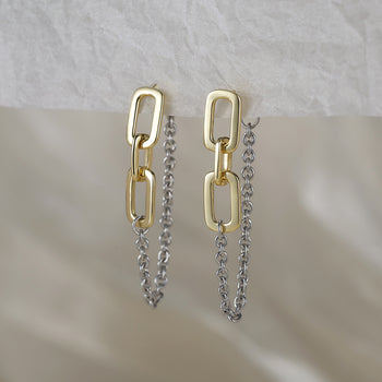 DUAL LINK CHAIN DROP EARRINGS IN STERLING SILVER
