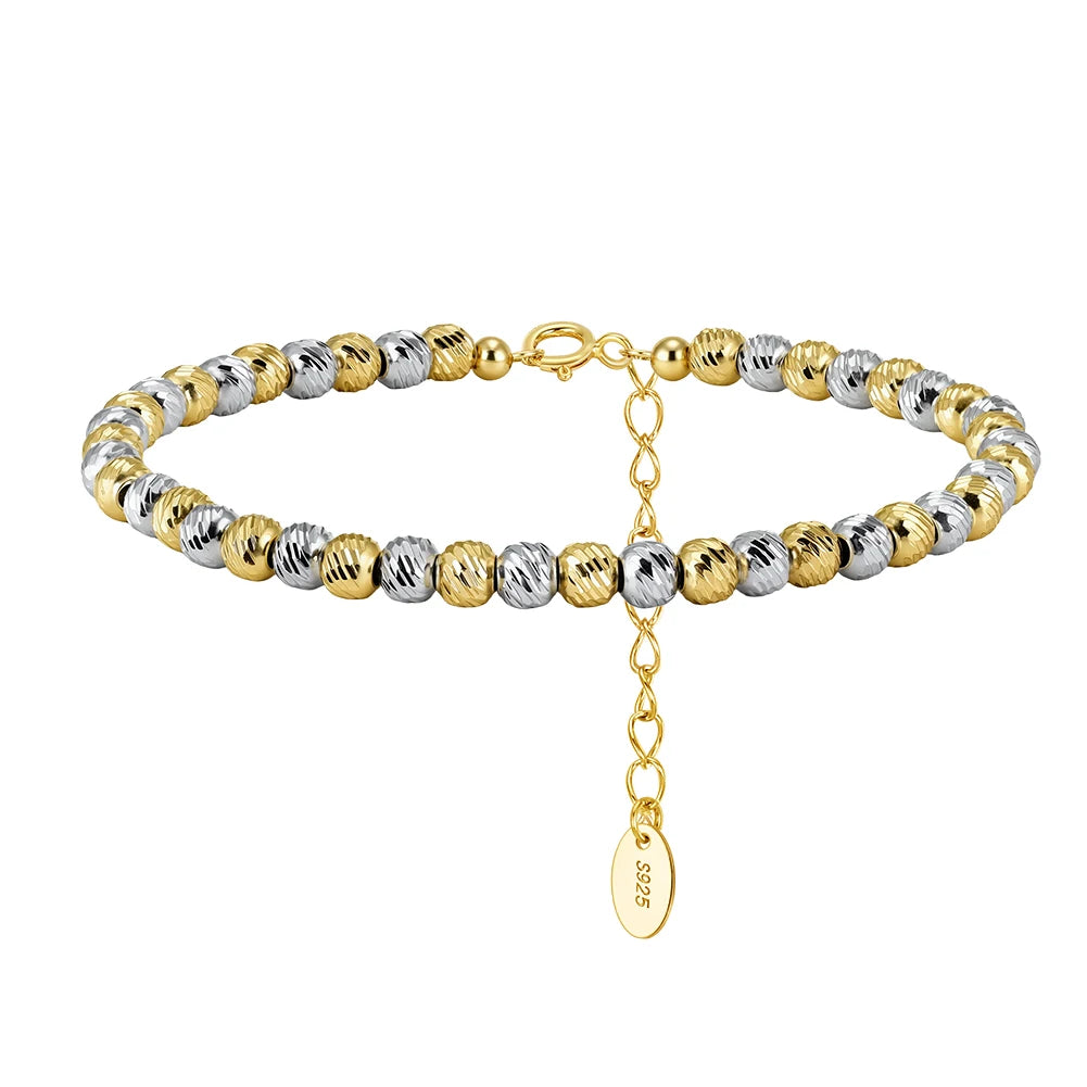 DUAL TONE BEADED CHAIN BRACELET IN STERLING SILVER