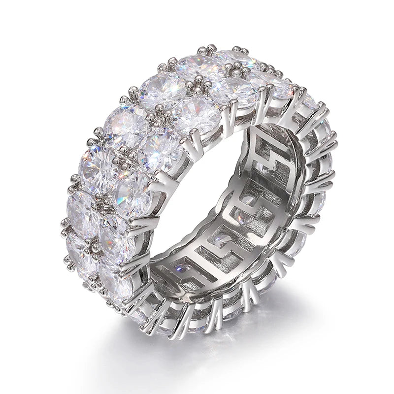DOUBLE LAYER MOISSANITE DIAMOND ETERNITY RING IN STERLING SILVER