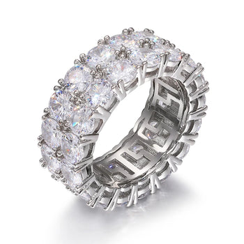 DOUBLE LAYER MOISSANITE DIAMOND ETERNITY RING IN STERLING SILVER - IVORY & EBONY