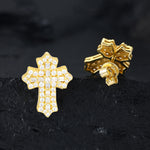 EMERALD CUT MOISSANITE CROSS STUD EARRINGS IN STERLING SILVER