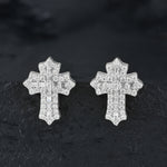 EMERALD CUT MOISSANITE CROSS STUD EARRINGS IN STERLING SILVER