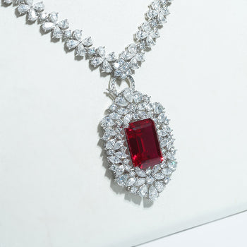 LAB GROWN EMERALD/RUBY/SAPPHIRE GEMSTONE WITH MOISSANITE PENDANT NECKLACE IN 14K GOLD