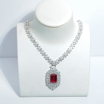 LAB GROWN EMERALD/RUBY/SAPPHIRE GEMSTONE WITH MOISSANITE PENDANT NECKLACE IN 14K GOLD