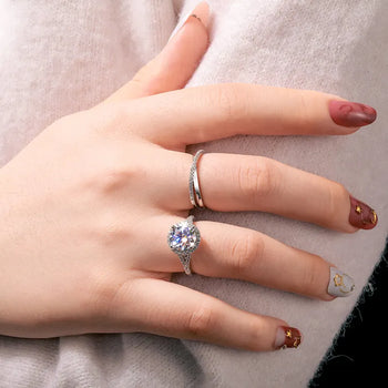 ETERNITY 3CT 9MM MOISSANITE RING ENGAGEMENT RING IN STERLING SILVER - IVORY & EBONY