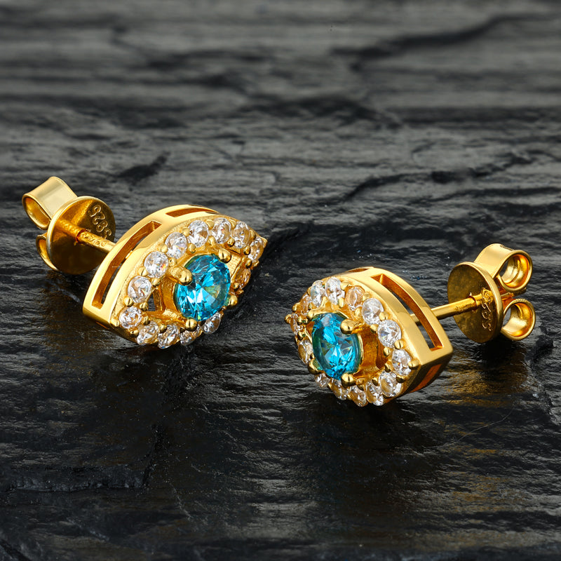 Boucles d'oreilles puces en moissanite Evil Eyes en argent sterling 