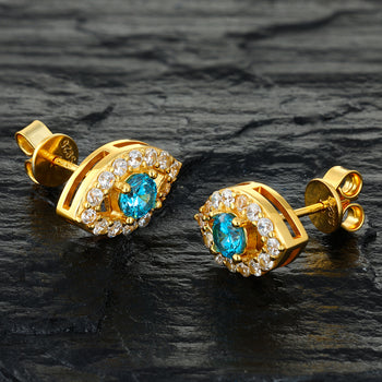 Boucles d'oreilles puces en moissanite Evil Eyes en argent sterling 