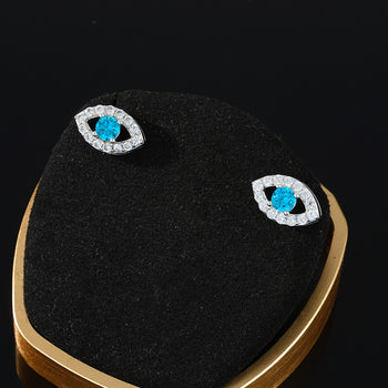 Boucles d'oreilles puces en moissanite Evil Eyes en argent sterling 