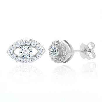 Boucles d'oreilles puces en moissanite Evil Eyes en argent sterling 