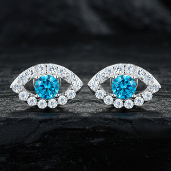 Boucles d'oreilles puces en moissanite Evil Eyes en argent sterling 