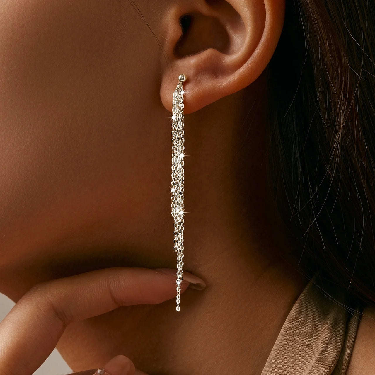 FINE CHAIN DROP EARRINGS IN STERLING SILVER