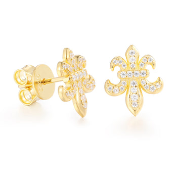 FLEUR DE LIS PETITE MOISSANITE STUD EARRINGS IN STERLING SILVER - IVORY & EBONY