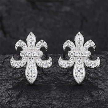 FLEUR DE LIS PETITE MOISSANITE STUD EARRINGS IN STERLING SILVER - IVORY & EBONY