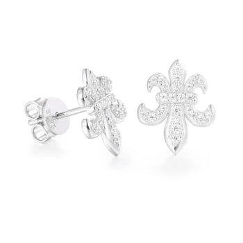 FLEUR DE LIS PETITE MOISSANITE STUD EARRINGS IN STERLING SILVER - IVORY & EBONY