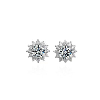 Boucles d'oreilles puces en forme de fleur, serties de diamants moissanite de 0,5 carat et montées sur argent sterling