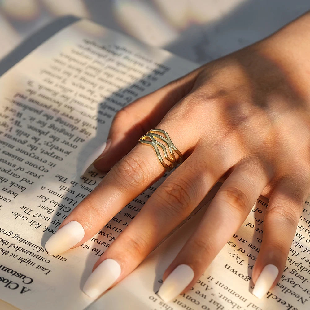 FLOWLINE TRIPLE BAND ADJUSTABLE RING IN STERLING SILVER