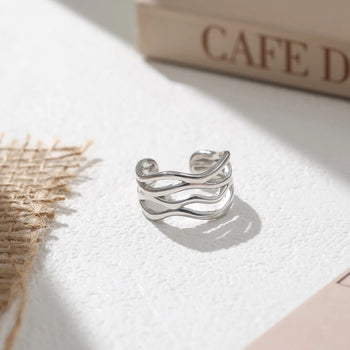 FLOWLINE TRIPLE BAND ADJUSTABLE RING IN STERLING SILVER