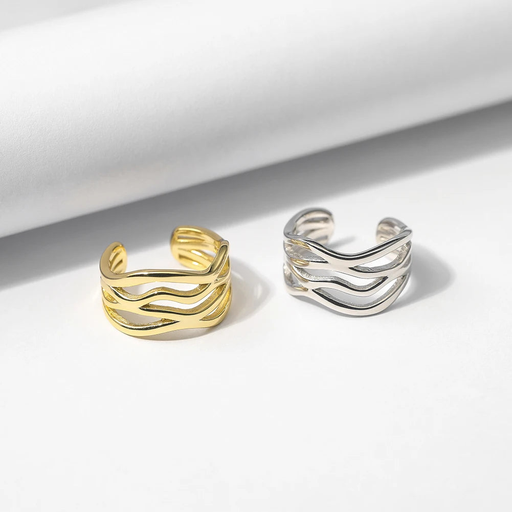 FLOWLINE TRIPLE BAND ADJUSTABLE RING IN STERLING SILVER