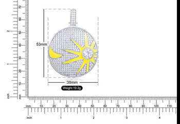 Pendentif en argent sterling avec pièce de monnaie soleil et lune en moissanite phosphorescente