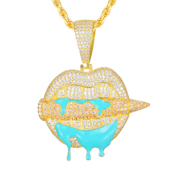 MOISSANIT-ANHÄNGER IN LIPPENFORM, DER IM DUNKELN LEUCHTET, AUS STERLINGSILBER