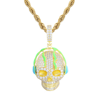 Pendentif tête de mort en moissanite phosphorescente et argent sterling