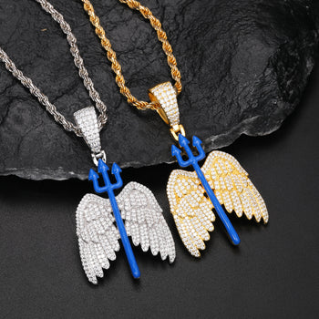 Pendentif trident en émail moissanite phosphorescent et argent sterling