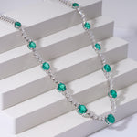 LAB GROWN GREEN EMERALD GEMSTONE AND MOISSANITE DIAMOND NECKLACE IN 14K GOLD