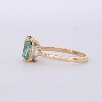 GREEN CUSHION CUT MOISSANITE RING IN 14K GOLD