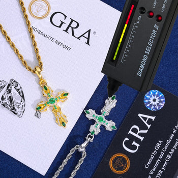 GREEN MOISSANITE PAVE CROSS CHARM PENDANT IN STERLING SILVER