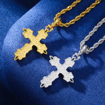 GREEN MOISSANITE PAVE CROSS CHARM PENDANT IN STERLING SILVER