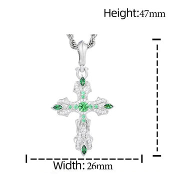GREEN MOISSANITE PAVE CROSS CHARM PENDANT IN STERLING SILVER