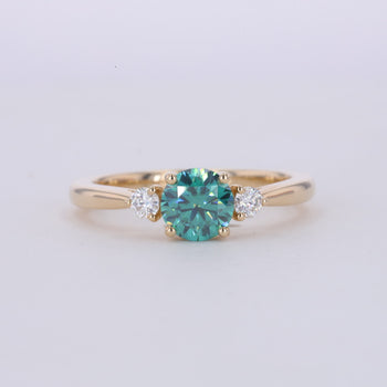 GREEN MOISSANITE THREE STONE RING IN 14K or 18K GOLD RING