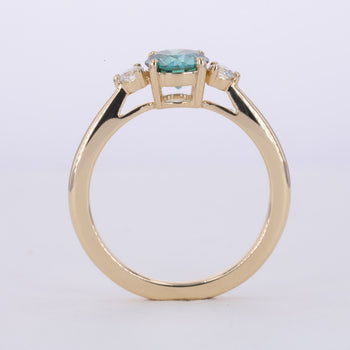 GREEN MOISSANITE THREE STONE RING IN 14K or 18K GOLD RING
