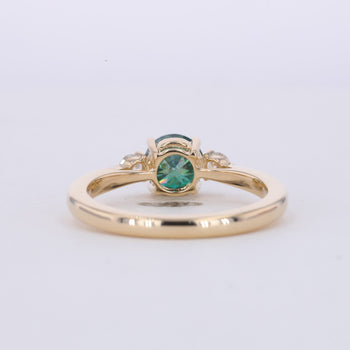 GREEN MOISSANITE THREE STONE RING IN 14K or 18K GOLD RING